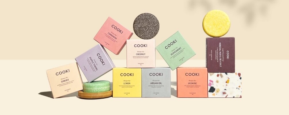 Cooki Haircare's solid shampoo and conditioner, designed to perform like salon haircare without the plastic.