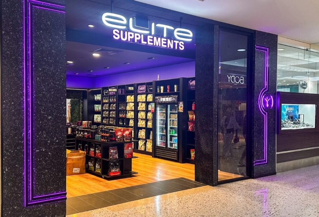 Elite Supps retail store showcasing its premium in-store experience and wide range of fitness supplements.