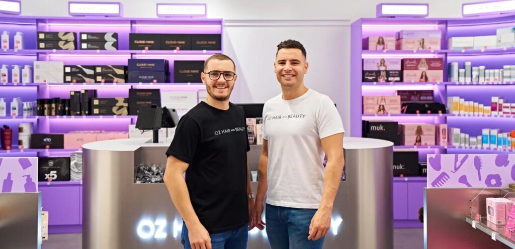 Guy and Anthony Nappa inside an Oz Hair & Beauty store. The brothers lead the fast-growing beauty retailer, with Guy recently ranked #1 in the Top 50 People in Ecommerce Australia for the second year running.