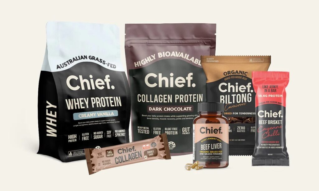 Chief Nutrition’s range of clean, grass-fed protein products and supplements, designed to deliver convenient nutrition without ultra-processed ingredients.
